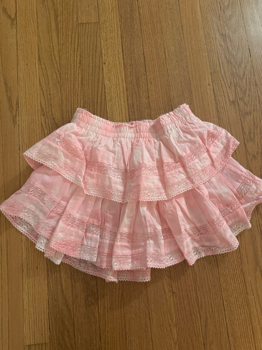 LoveShackFancy Pink Ruffled Tiered Mini Skirt - small